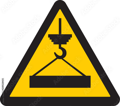 warning sign, a symbol of a crane hook lifting a load, warning for suspended or overhead loads
