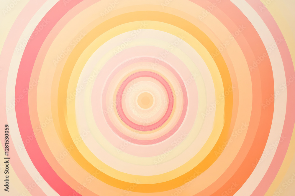 Illustration of a series of concentric circles with alternating shades of pastel pink, orange, and yellow. The gentle gradients and symmetrical layout create a soothing and visually appealing abstract Illustration of a series of concentric circles with alternating shades of pastel pink, orange, and yellow. The gentle gradients and symmetrical layout create a soothing and visually appealing abstract