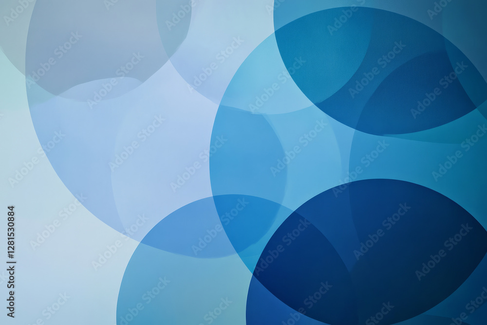 Obraz premium Illustration of a series of overlapping transparent circles in varying shades of blue, creating a modern, minimalist abstract design. The smooth, fluid composition exudes a sense of calmness and