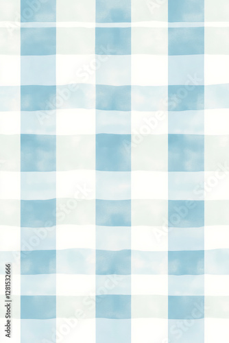 Illustration of a soft gingham pattern in pastel shades of blue and white, with a light, airy feel. The playful, vintage inspired design makes it perfect for casual fashion, such as sundresses and