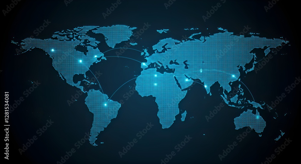 Obraz premium High-tech global network grid with interconnected points forming a digital map of the world