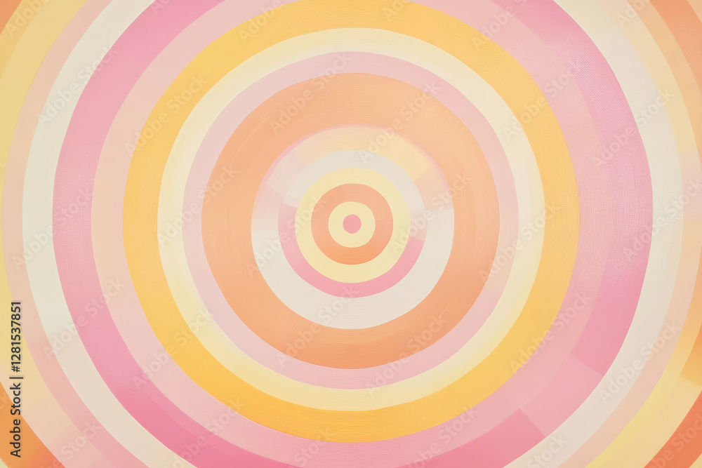 Illustration of a series of concentric circles with alternating shades of pastel pink, orange, and yellow. The gentle gradients and symmetrical layout create a soothing and visually appealing abstract Illustration of a series of concentric circles with alternating shades of pastel pink, orange, and yellow. The gentle gradients and symmetrical layout create a soothing and visually appealing abstract
