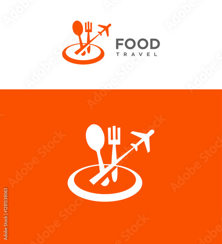 Food Travel Logo Design Airplane, Spoon, Fork, Plate, Culinary Tourism