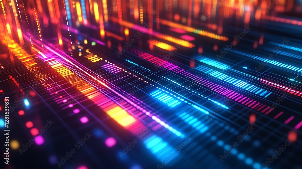 Obraz premium Abstract Neon Light Data Visualization Display