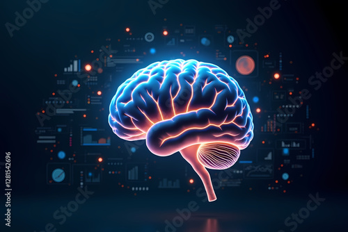 3d illustration of human brain with dark background and glowing lights