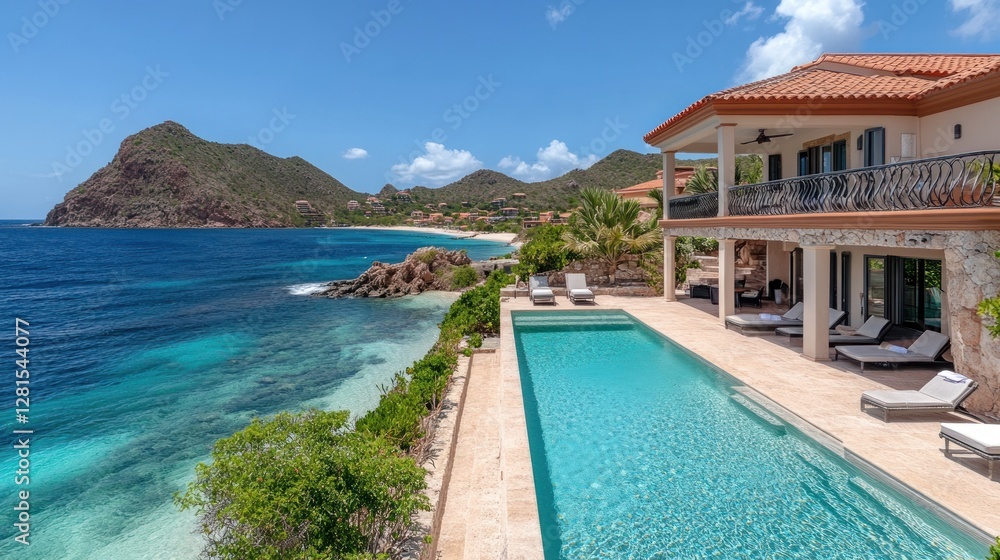 Fototapeta premium Luxurious Oceanfront Villa with Private Infinity Pool