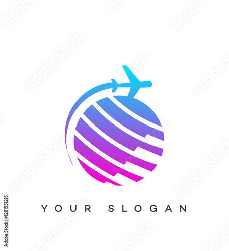 Global Travel Agency Logo Design Airplane, World, Journey, Flight