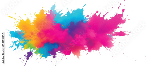 Lively and Bold Watercolor Stains and Brush Strokes in an Explosive Burst of Colors, Creating a Modern Abstract Design on a Crisp White Canvas, Bringing a Dynamic Artistic Expression.
