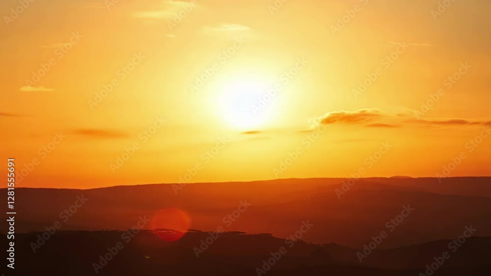 The sun sets behind the mountains, casting a warm glow across the landscape. Silhouettes of hills and trees are visible in the fading light, creating a tranquil atmosphere. The sun sets behind the mountains, casting a warm glow across the landscape. Silhouettes of hills and trees are visible in the fading light, creating a tranquil atmosphere.