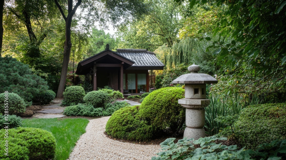 Small-scale Japanese garden with delicate shrubs, stone lanterns, and a house partially hidden behind lush trees. --chaos 12 --ar 16:9 --v 6.1 Job ID: 43cab4d3-92f8-4e69-960c-485d69364f79 Small-scale Japanese garden with delicate shrubs, stone lanterns, and a house partially hidden behind lush trees. --chaos 12 --ar 16:9 --v 6.1 Job ID: 43cab4d3-92f8-4e69-960c-485d69364f79