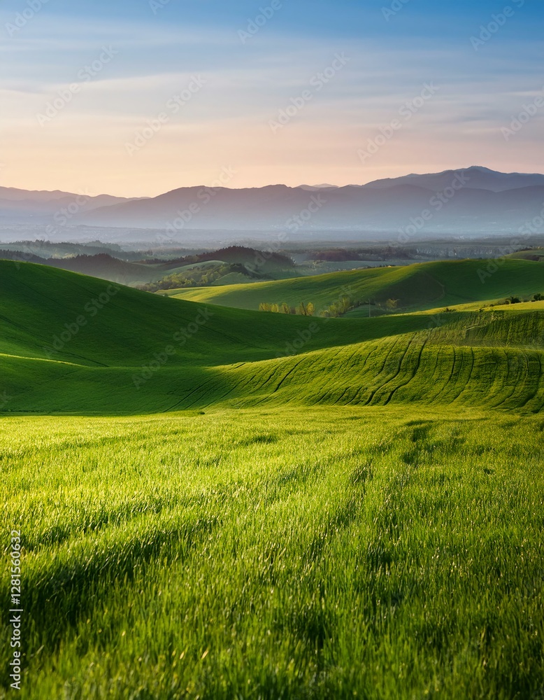 landscape with green field and blue sky landscape with green field and blue sky