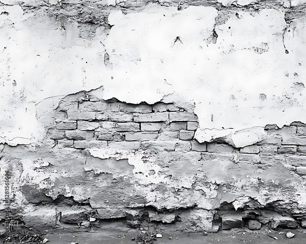 Obraz premium The deteriorated brick wall reveals its internal structures