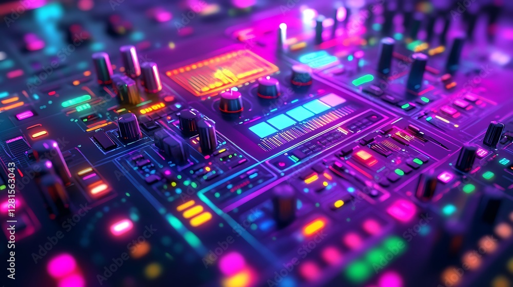 Obraz premium Neon Lit Music Production Control Panel
