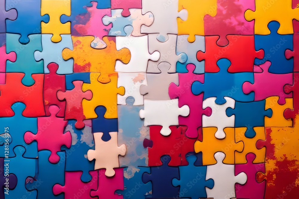 Colorful Jigsaw Puzzle Pieces Interlocking Pattern Colorful Jigsaw Puzzle Pieces Interlocking Pattern