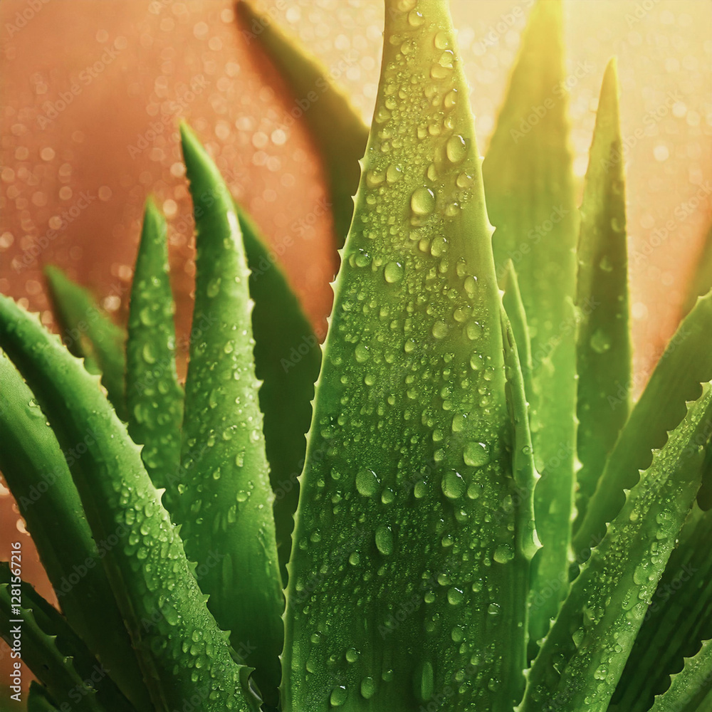 top view aloe vera green leaves with raindrops top view aloe vera green leaves with raindrops