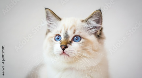 Fluffy blue-eyed ragdoll kitten with soft fur portrait photo