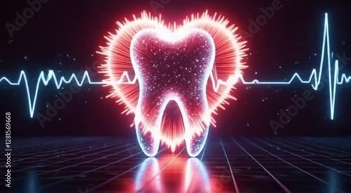 3D animation of a human tooth, symbolizing dental health and hygiene.