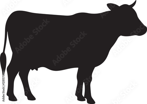 Single cow silhouette vector on white background