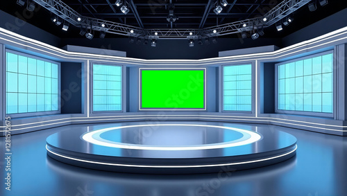 News Studio, Backdrop For TV Shows .TV On Wall.3D Virtual News Studio Background