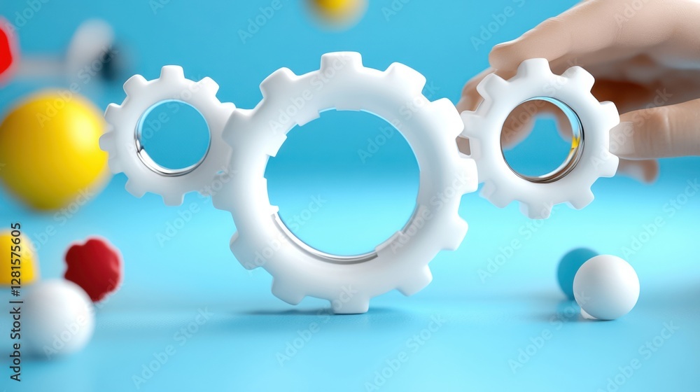 Creative Hand Manipulating Colorful Gears on Bright Background for Innovative Design Creative Hand Manipulating Colorful Gears on Bright Background for Innovative Design