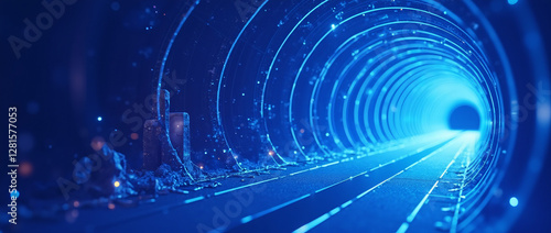 Futuristic Digital Blue Crystal Tunnel with Dynamic Lighting Effects