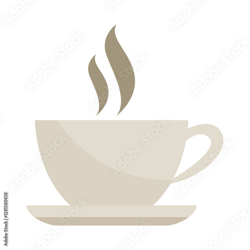 Flat Vector Illustration of a Steaming Hot Coffee Cup on a Saucer for Café, Breakfast, and Beverage Concepts