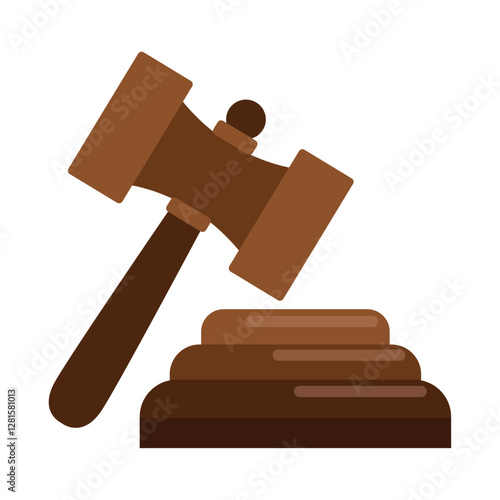 Flat Vector Illustration of a Judge's Gavel and Sound Block Symbolizing Law, Justice, and Legal Decision-Making