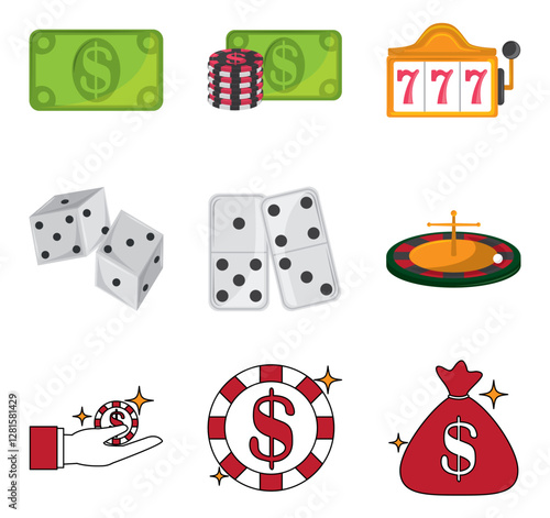 Set of casino vector icons with white background