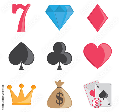 Set of casino vector icons with white background