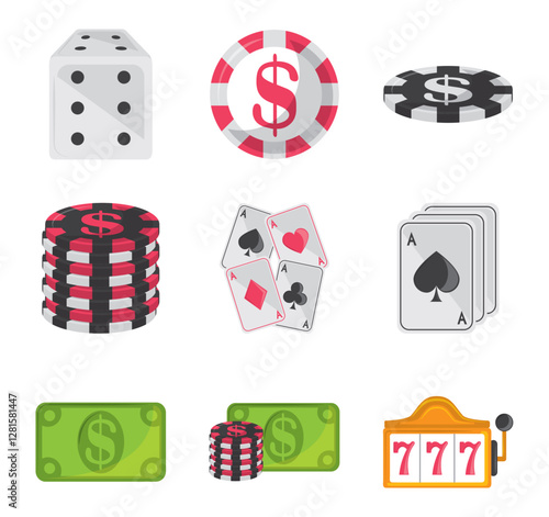Set of casino vector icons with white background