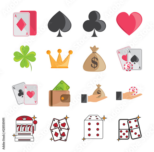 Set of casino vector icons with white background