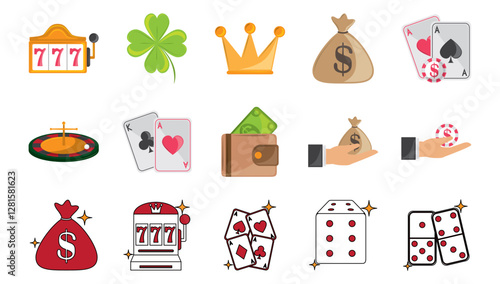 Set of casino vector icons with white background