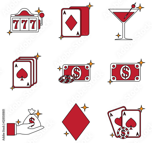 Set of casino vector icons with white background