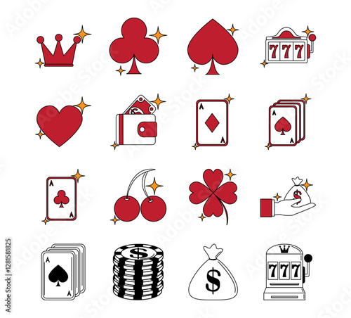 Set of casino vector icons with white background