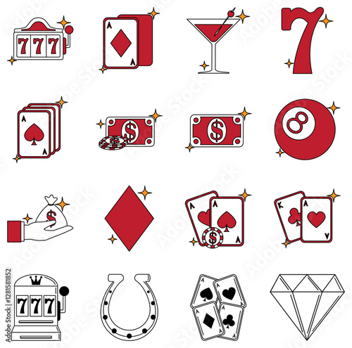 Set of casino vector icons with white background