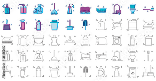Set of cleaning vector icons with white background