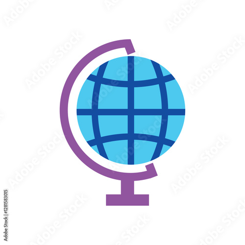 Colorful flat style vector illustration of a globe on a stand, representing global education, geography learning, and worldwide exploration