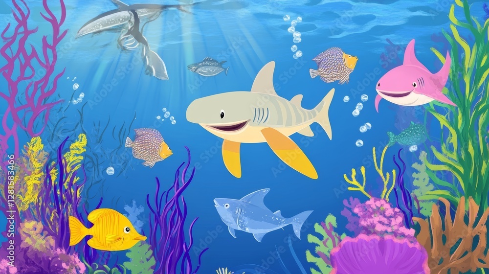 Naklejka premium Sunlight Streaming Through Crystal Clear Water Creates a Serene Underwater Atmosphere With Shimmering Reflections