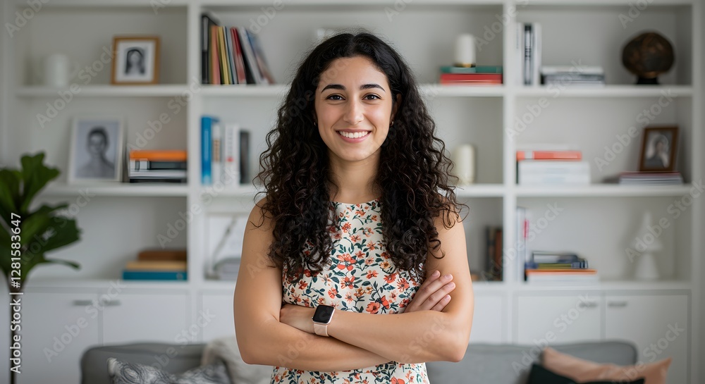 Confident Woman Smiling in a Stylish Home with Modern Decor Confident Woman Smiling in a Stylish Home with Modern Decor
