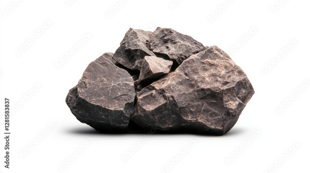 Obraz premium Detailed closeup of an isolated rock on white, a study in texture, form, and geological composition