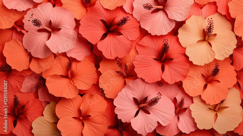 Wallpaper Mural Vibrant hibiscus flowers peach and coral hues create tropical vibe Torontodigital.ca