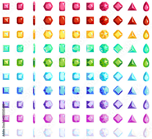 Gems isolated on white background. Vector jewels or precious diamonds gem