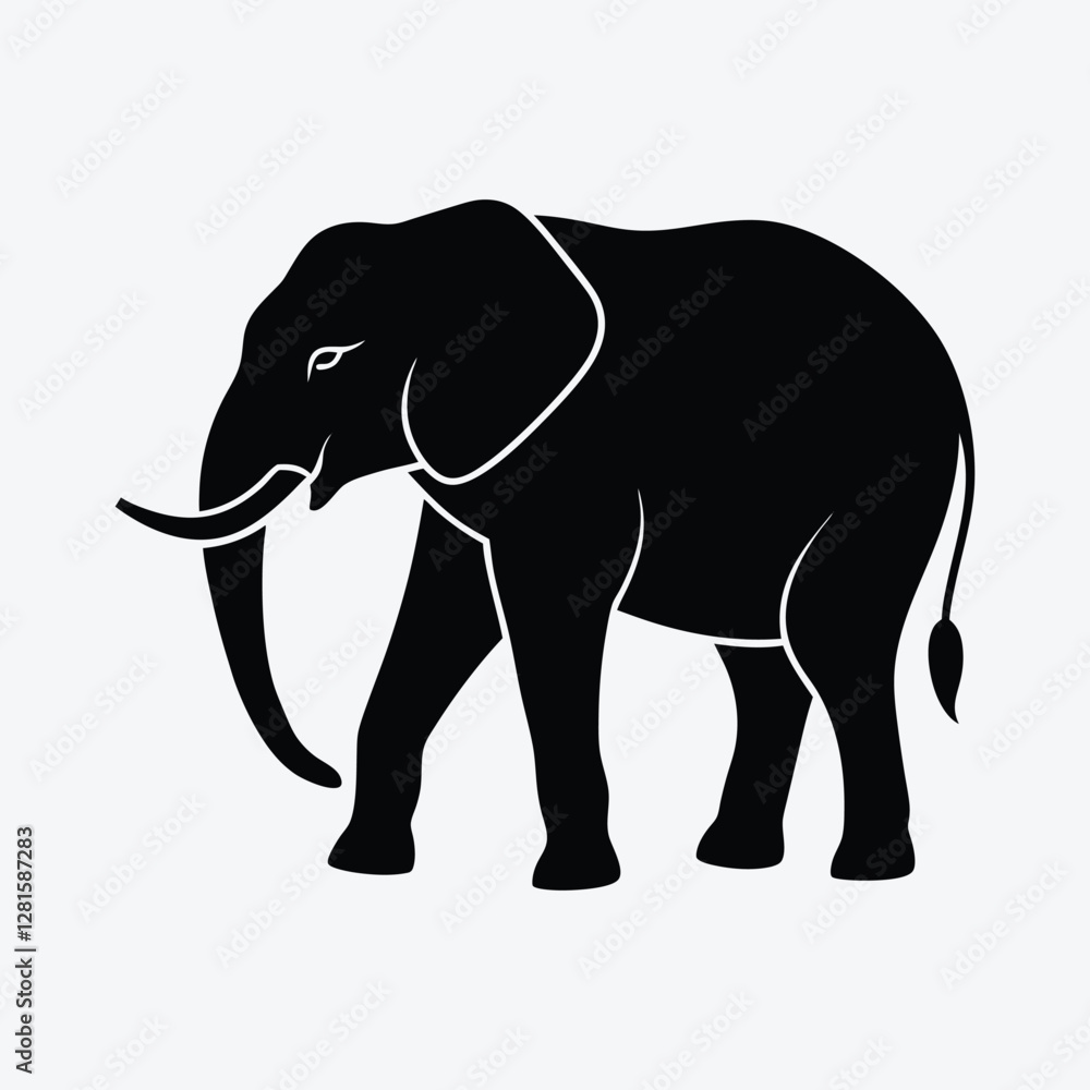 Fototapeta premium an elephant is shown in a black and white silhouette simple flat design.