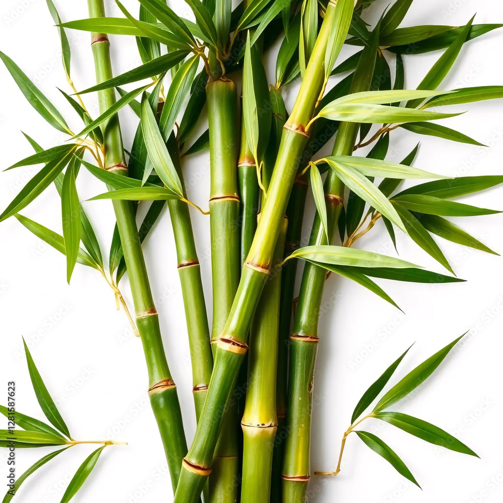 Obraz premium Vibrant Green Bamboo Stalks in Cluster [с пробелами] on White Background