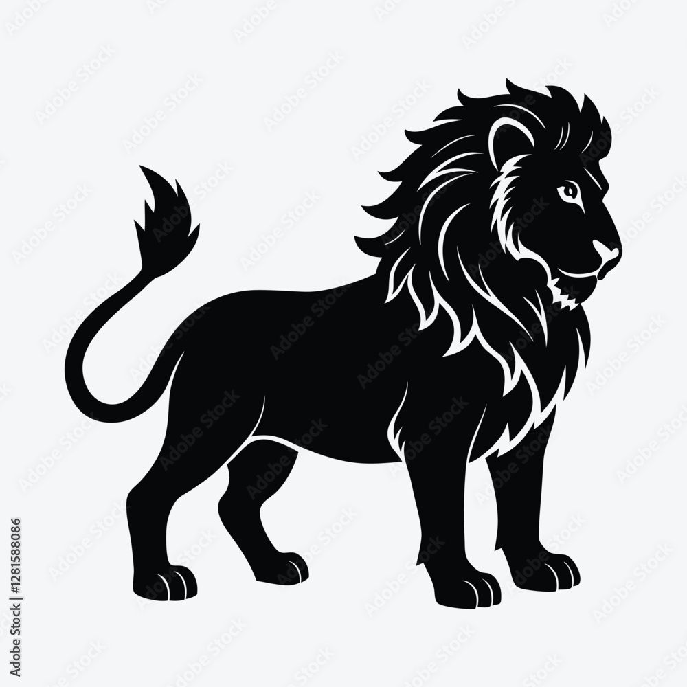 A black and white lion animal on a white background, animal, silhouette, vector, mammal, A black and white lion animal on a white background, animal, silhouette, vector, mammal,