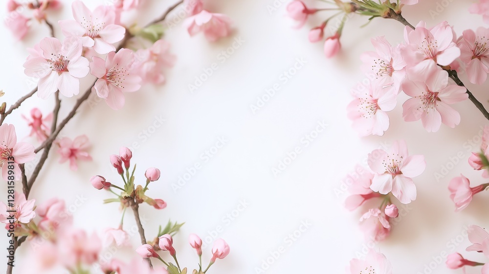 A beautiful frame filled with delicate pink cherry blossom flowers creating a serene and peaceful atmosphere. Perfect for seasonal campaigns, websites, and background design for floral or nature-theme A beautiful frame filled with delicate pink cherry blossom flowers creating a serene and peaceful atmosphere. Perfect for seasonal campaigns, websites, and background design for floral or nature-theme