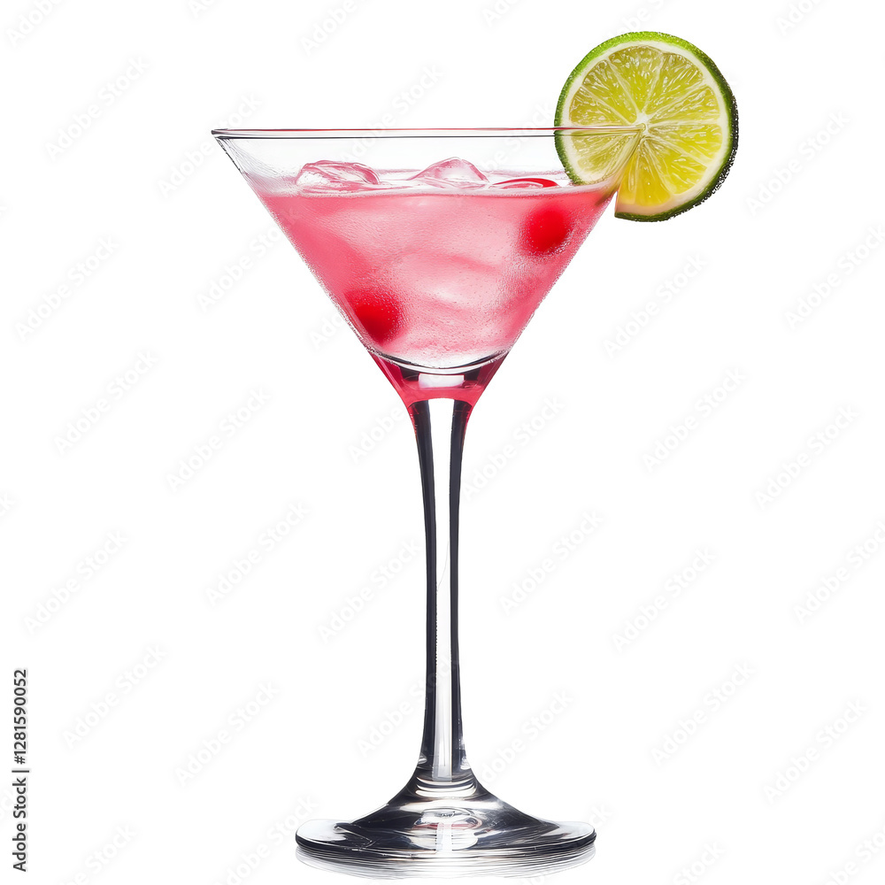 [Transparent Background PNG]Pink Cocktail Martini with Lime Garnish