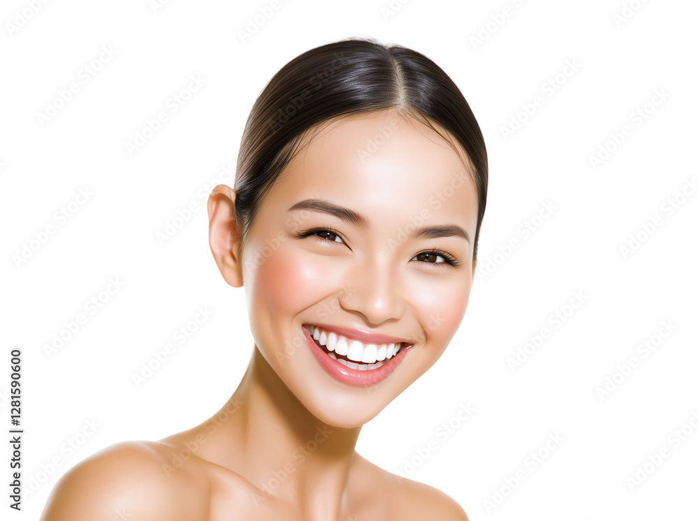 Smiling young Vietnamese Woman with Glowing Skin on White Background Smiling young Vietnamese Woman with Glowing Skin on White Background