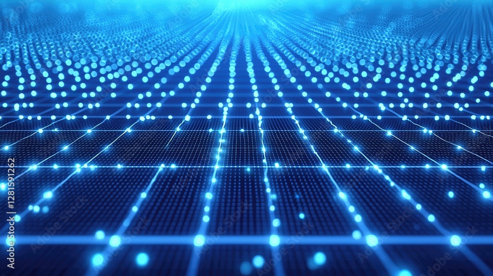 Abstract Digital Landscape, Futuristic Network Grid Abstract Digital Landscape, Futuristic Network Grid