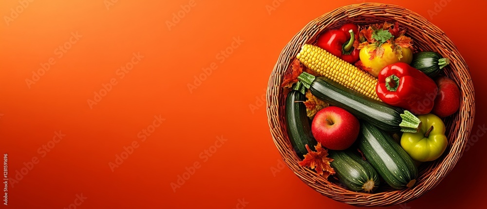 Autumn Harvest Fresh Vegetables and Fruits in a Rustic Basket Autumn Harvest Fresh Vegetables and Fruits in a Rustic Basket